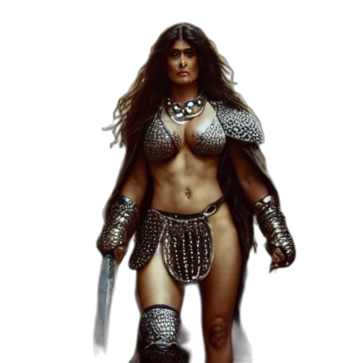 sword, fantasy art, concept art, comic book art, pixel art, portrait, salma, hayek transparent PNG cut-out