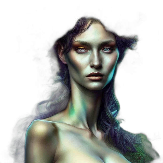 face, fantasy art, photorealistic, concept art, oil painting, green, blue, pastel transparent PNG cut-out