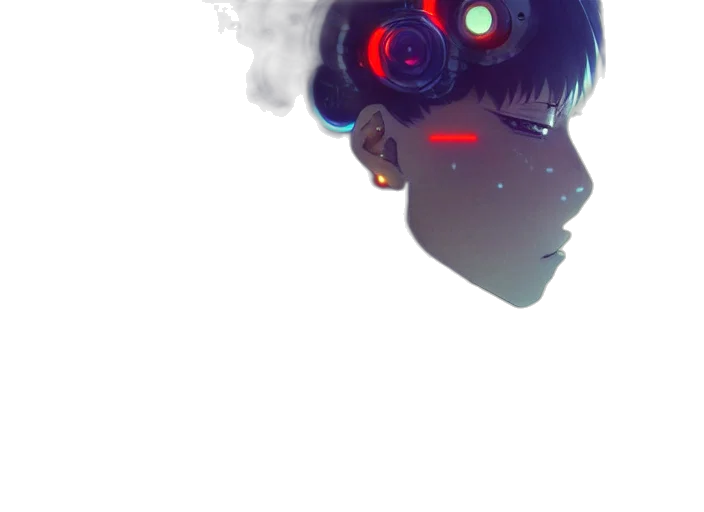 robot, mask, face, creature, cyberpunk, concept art, anime, vaporwave transparent PNG cut-out