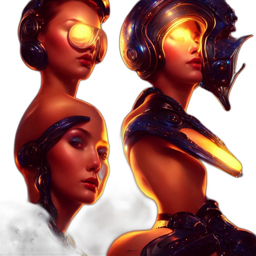 robot, mask, face, crown, concept art, cyberpunk, fantasy art, comic book art transparent PNG cut-out
