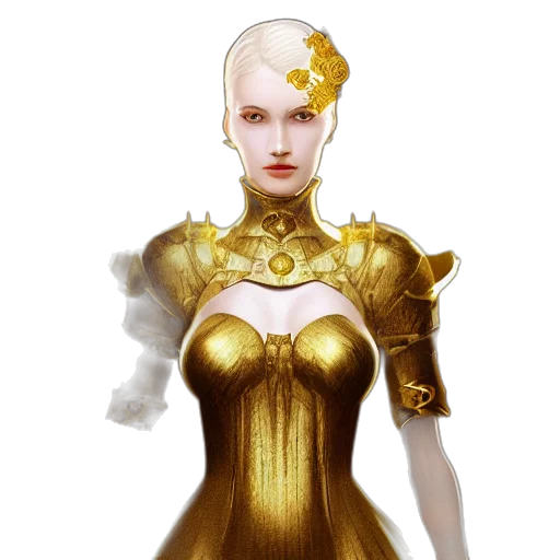 dress, jewelry, crown, robot, fantasy art, concept art, 3d render, photorealistic transparent PNG cut-out