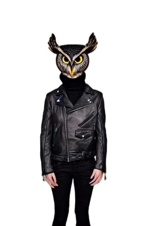 jacket, mask, animal, creature, cyberpunk, concept art, front, owl transparent PNG cut-out