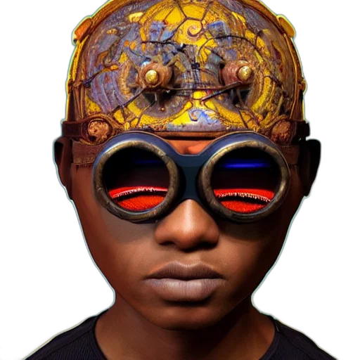 mask, face, robot, hat, photorealistic, 3d render, cyberpunk, concept art transparent PNG cut-out
