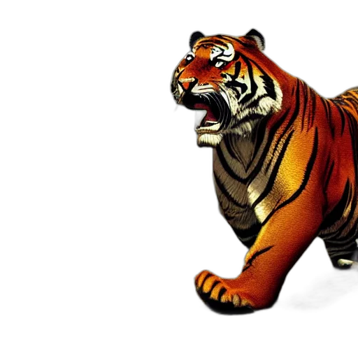 animal, 3d render, photorealistic, concept art, pixel art, tiger, fire, flying transparent PNG cut-out