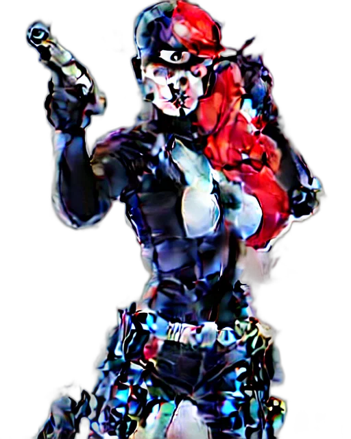 robot, weapon, staff, mask, cyberpunk, pixel art, comic book art, 3d render transparent PNG cut-out