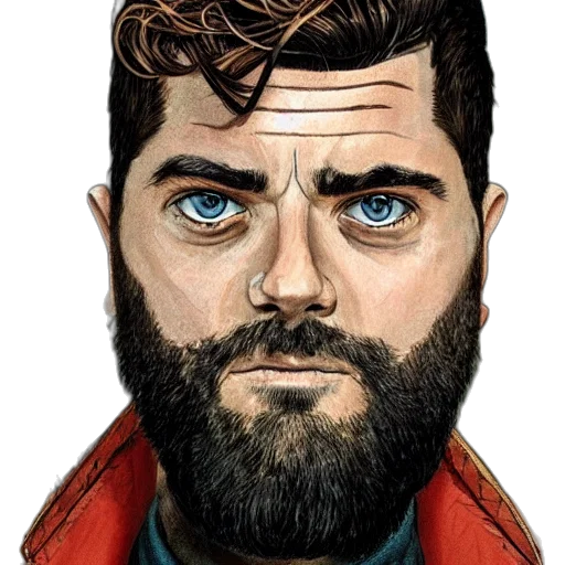 jacket, face, hair, comic book art, cartoon, photorealistic, concept art, beautiful transparent PNG cut-out