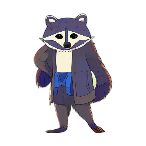 jacket, staff, animal, creature, concept art, pixel art, cartoon, 3d render transparent PNG cut-out