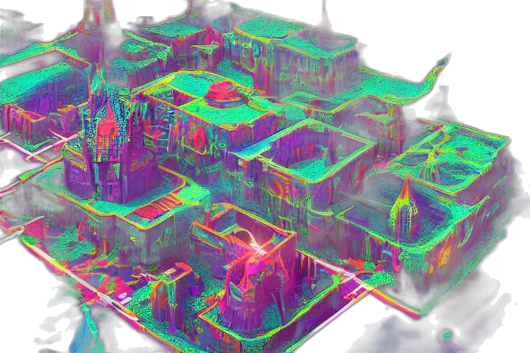 building, 3d render, concept art, vaporwave, cyberpunk, city street, neon, colorful transparent PNG cut-out