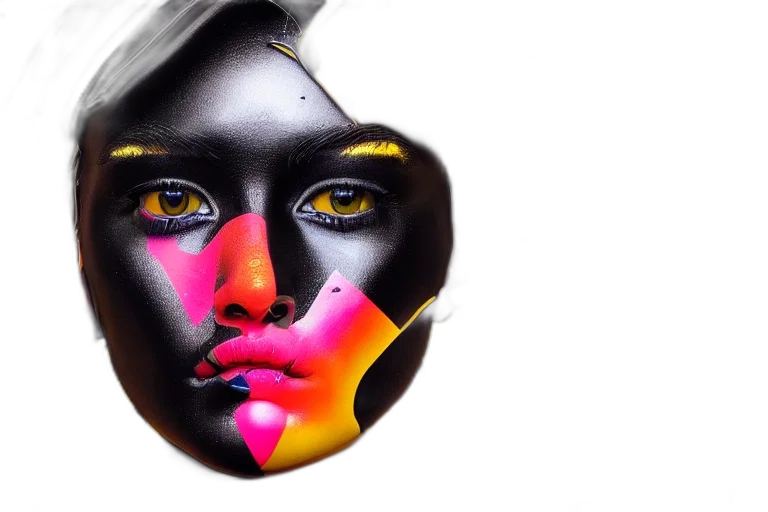 mask, face, jewelry, photorealistic, 3d render, neon, dark, hyperdetailed transparent PNG cut-out