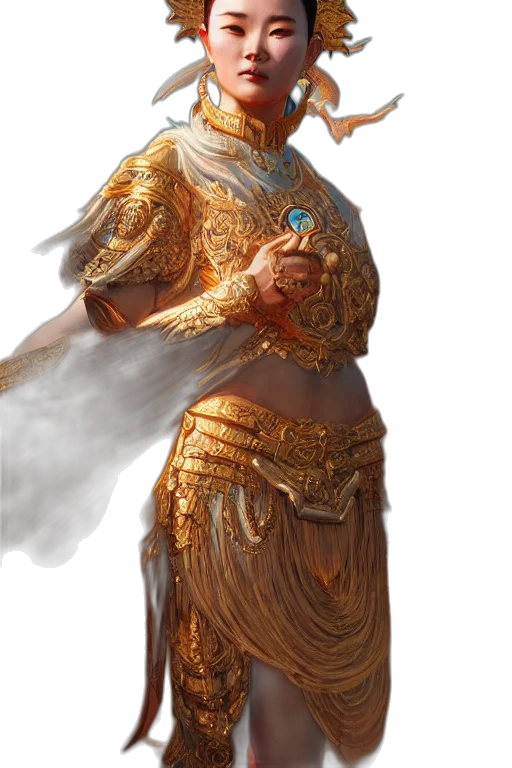 staff, sword, dress, concept art, fantasy art, photorealistic, golden, earth tones transparent PNG cut-out