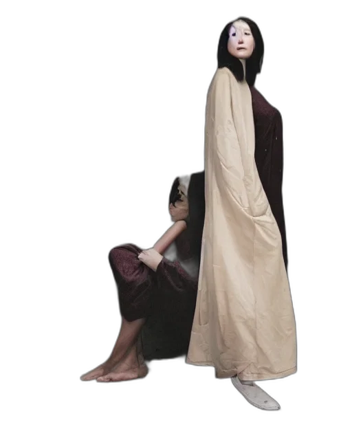 dress, jacket, staff, creature transparent PNG cut-out