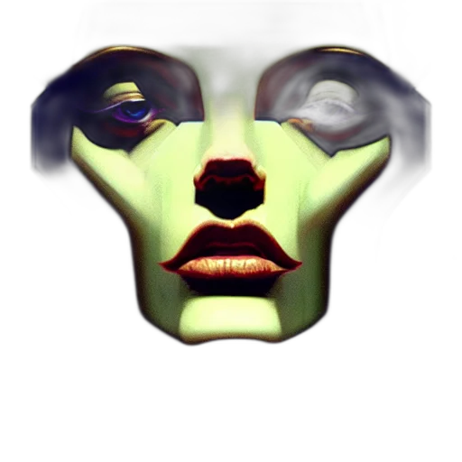 mask, face, creature, robot, 3d render, concept art, vaporwave, photorealistic transparent PNG cut-out