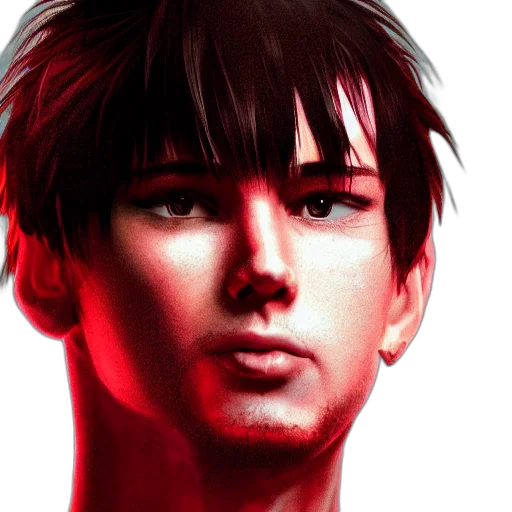 face, hair, photorealistic, 3d render, anime, concept art, red, dark transparent PNG cut-out