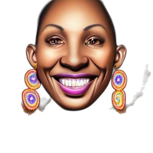 face, jewelry, cartoon, photorealistic, concept art, adult, black, woman transparent PNG cut-out