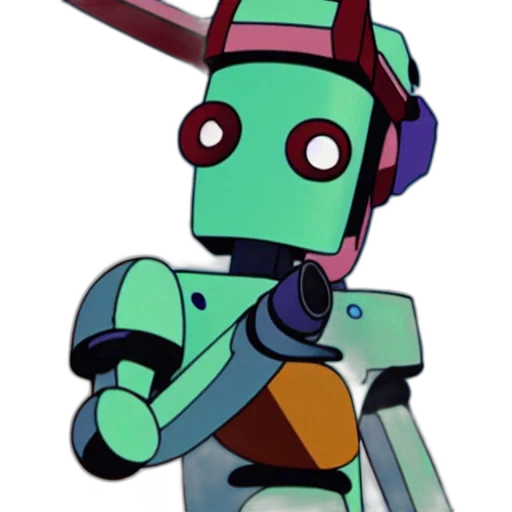 robot, staff, weapon, concept art, cartoon, 3d render, pixel art, portrait transparent PNG cut-out