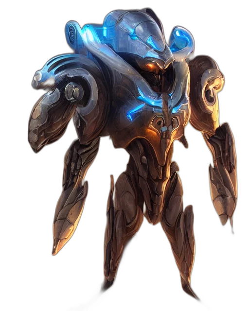 robot, weapon, creature, mask, concept art, fantasy art, 3d render, cyberpunk transparent PNG cut-out