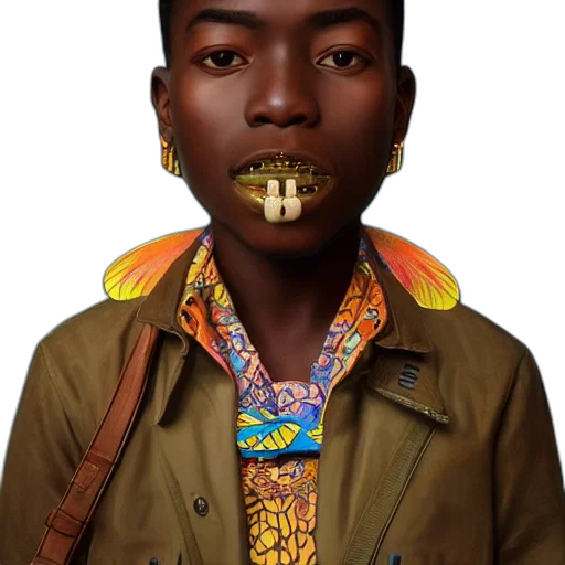 face, jewelry, jacket, animal, photorealistic, concept art, 3d render, cartoon transparent PNG cut-out