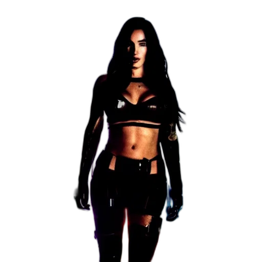 comic book art, concept art, pixel art, cyberpunk, megan, fox, standing, street transparent PNG cut-out