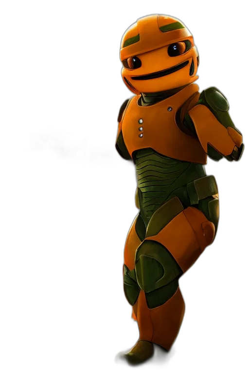 robot, 3d render, concept art, green, charmander, playing, master, chief transparent PNG cut-out