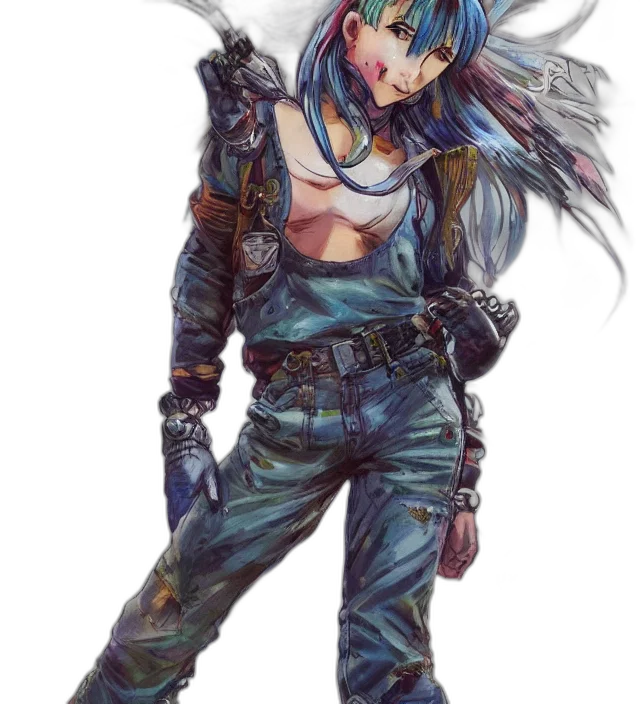 weapon, jacket, cyberpunk, concept art, fantasy art, watercolor, blue, pastel transparent PNG cut-out