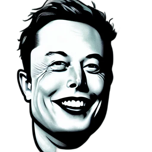 face, robot, cartoon, comic book art, head, elon, musk, sticker transparent PNG cut-out