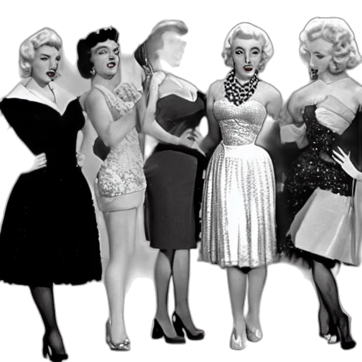 dress, cartoon, concept art, monochrome, film, still, gentlemen, prefer transparent PNG cut-out
