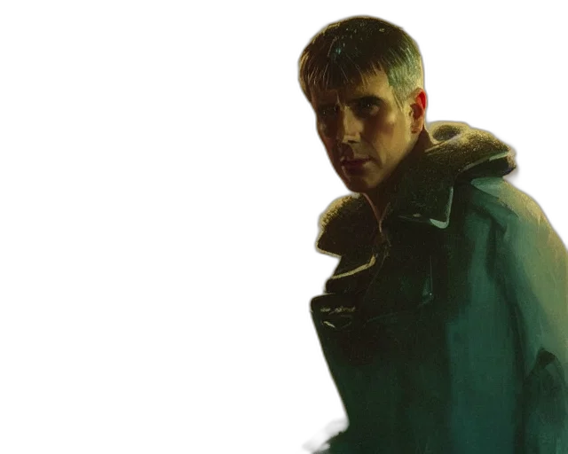 jacket, face, staff, cyberpunk transparent PNG cut-out