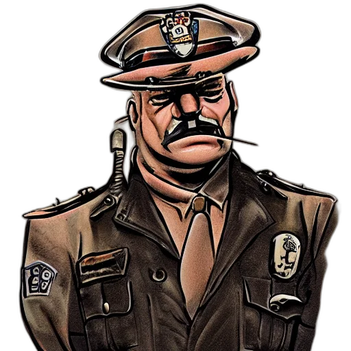 staff, face, jacket, hat, comic book art, concept art, cartoon, photorealistic transparent PNG cut-out