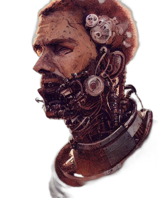robot, face, mask, staff, cyberpunk, concept art, comic book art, photorealistic transparent PNG cut-out