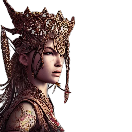 crown, jewelry, fantasy art, concept art, photorealistic, 3d render, warrior, princess transparent PNG cut-out