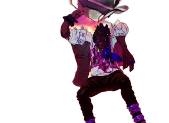 jacket, weapon, mask, creature, concept art, anime, vaporwave, pixel art transparent PNG cut-out