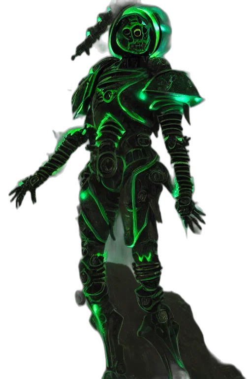 robot, staff, concept art, cyberpunk, fantasy art, 3d render, neon lights, green transparent PNG cut-out
