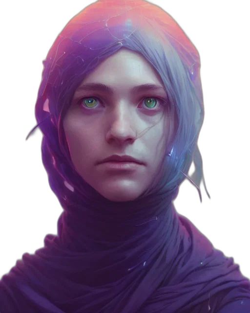 face, robot, staff, mask, fantasy art, concept art, cyberpunk, comic book art transparent PNG cut-out