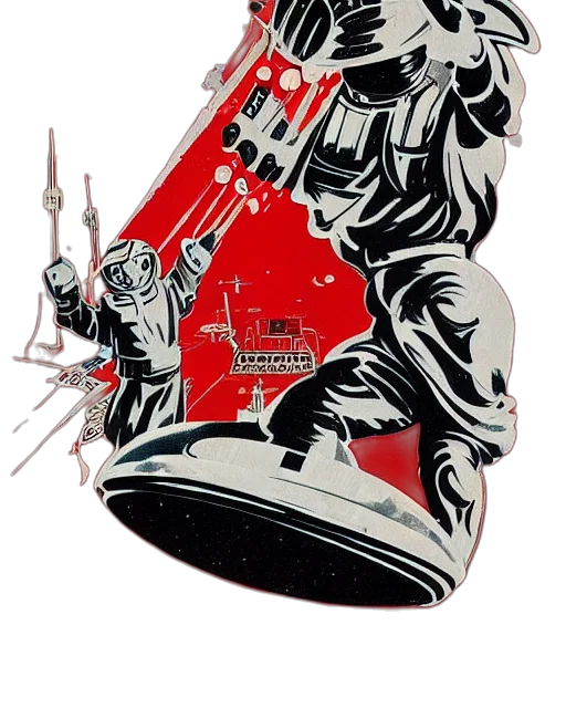 weapon, jacket, sword, comic book art, cyberpunk, concept art, outer space, soviet transparent PNG cut-out