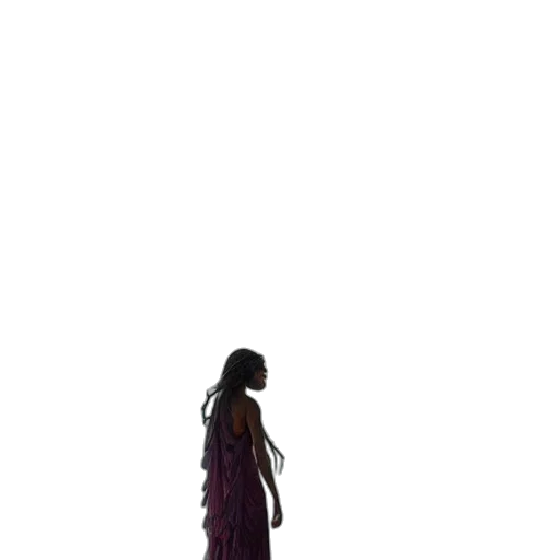 dress, hair, staff, creature, pixel art, concept art, anime, 3d render transparent PNG cut-out