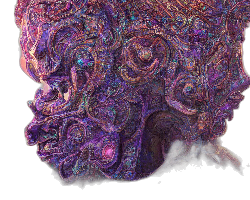 hair, mask, hat, face, 3d render, vaporwave, concept art, fantasy art transparent PNG cut-out