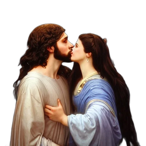 photorealistic, jesus, kissing, woman transparent PNG cut-out