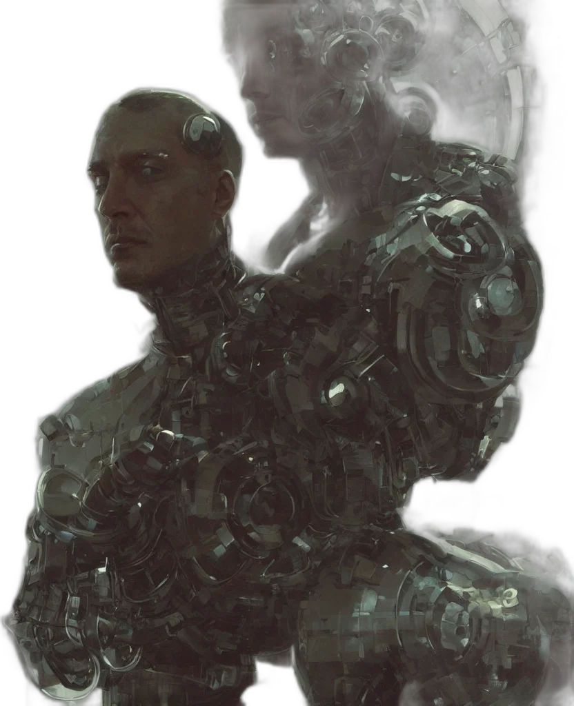 robot, face, jacket, sword transparent PNG cut-out