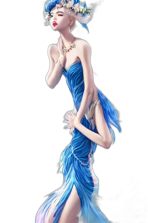 dress, jewelry, fantasy art, concept art, photorealistic, watercolor, underwater, blue transparent PNG cut-out