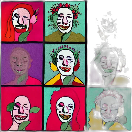 mask, face, concept art, cartoon, photorealistic, comic book art, red, colorful transparent PNG cut-out
