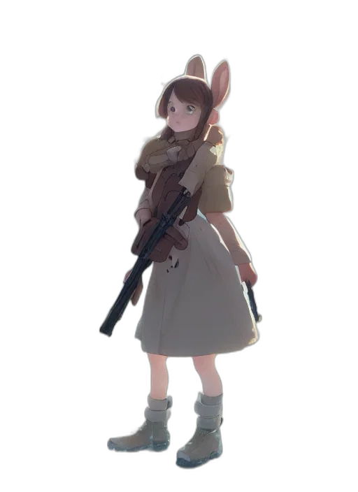 weapon, staff, animal, jacket, concept art, anime, 3d render, fantasy art transparent PNG cut-out