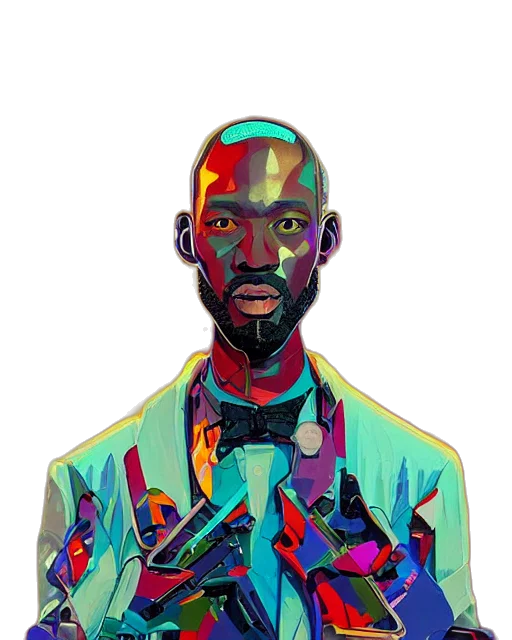 face, jacket, robot, pixel art transparent PNG cut-out