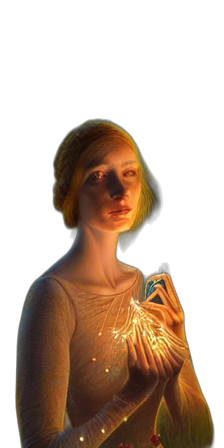 dress, staff, hair, jewelry, photorealistic, concept art, 3d render, fantasy art transparent PNG cut-out