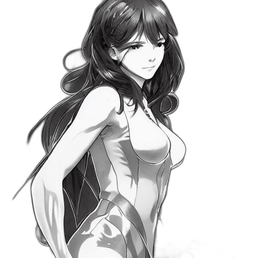 dress, staff, concept art, anime, comic book art, fantasy art, monochrome, pastel transparent PNG cut-out
