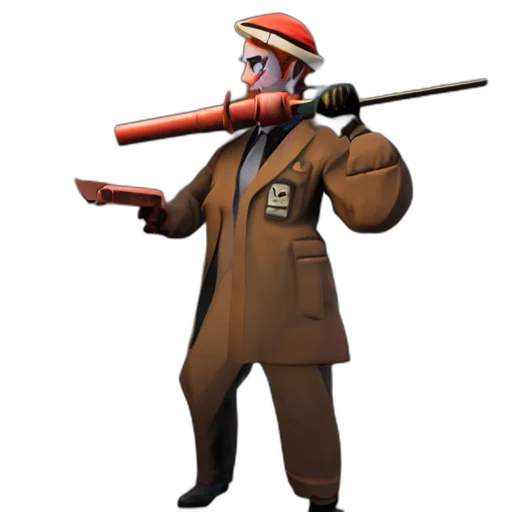staff, weapon, jacket, hat, concept art, 3d render, pixel art, cartoon transparent PNG cut-out