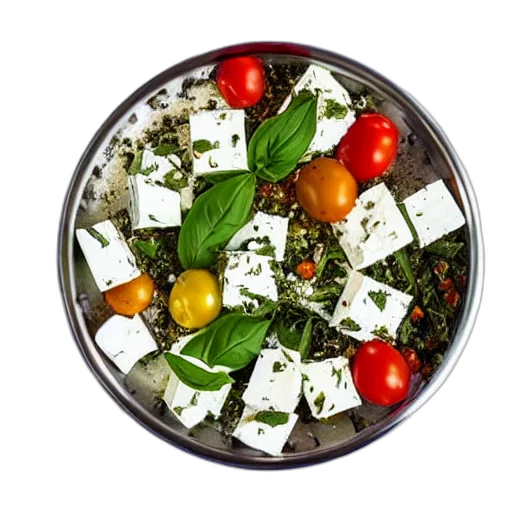 food, feta, cheese, peppermint, spices, basil, tomatoes transparent PNG cut-out