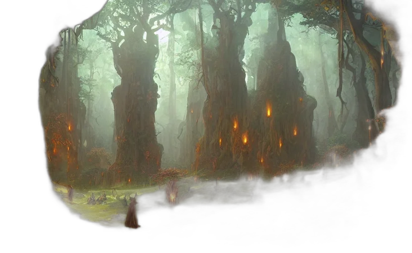 tree, mask, concept art, fantasy art, pixel art, photorealistic, fog, forest transparent PNG cut-out