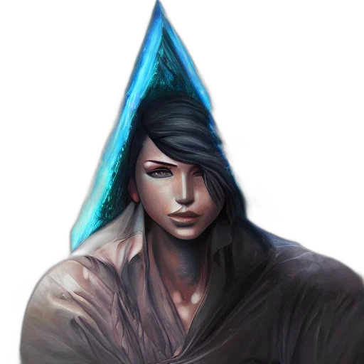 hat, crown, face, staff, fantasy art, concept art, cyberpunk, photorealistic transparent PNG cut-out