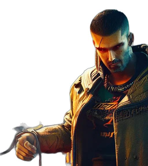 jacket, concept art, cyberpunk, charismatic, rugged, male, battle, goku transparent PNG cut-out