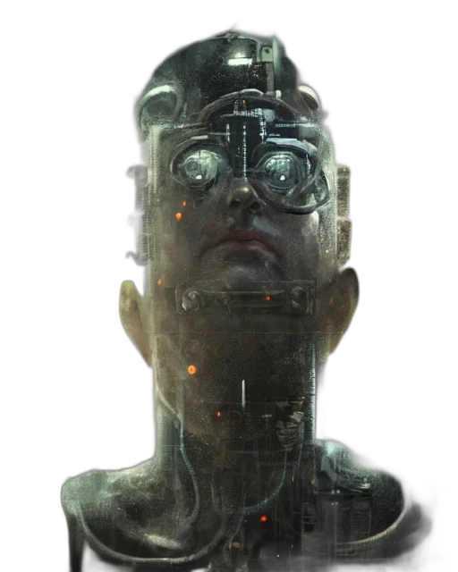 robot, face, mask, creature, cyberpunk, concept art, 3d render, photorealistic transparent PNG cut-out